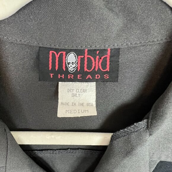 Vintage Morbid Threads Gray Button Up Men’s Medium Black Flames Goth Y2K 90's - Picture 2 of 5